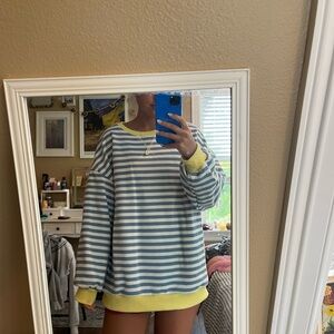 Amazon Blue and Yellow Striped Crew Neck Sweater